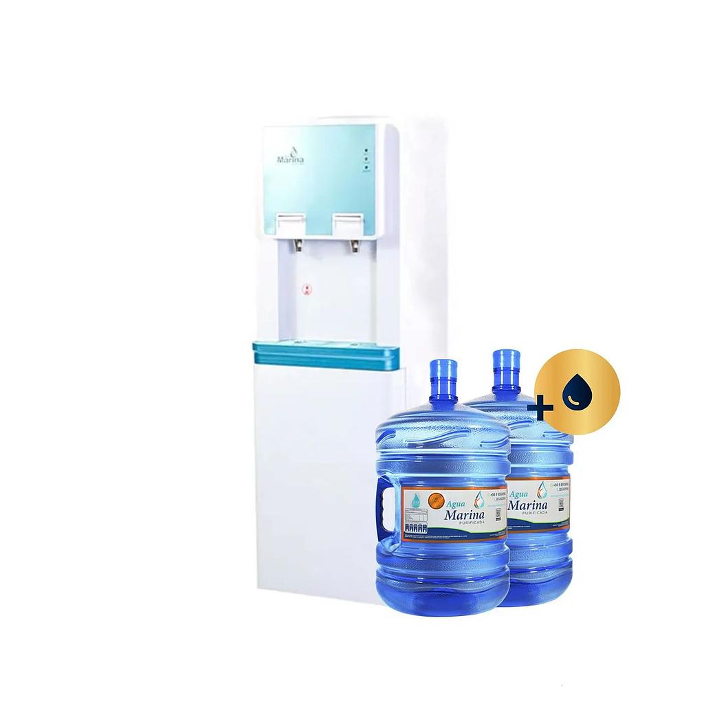 Dispensador eléctrico de ventilador V2 y 2 Bidones de 20 lts con carga de agua purificada